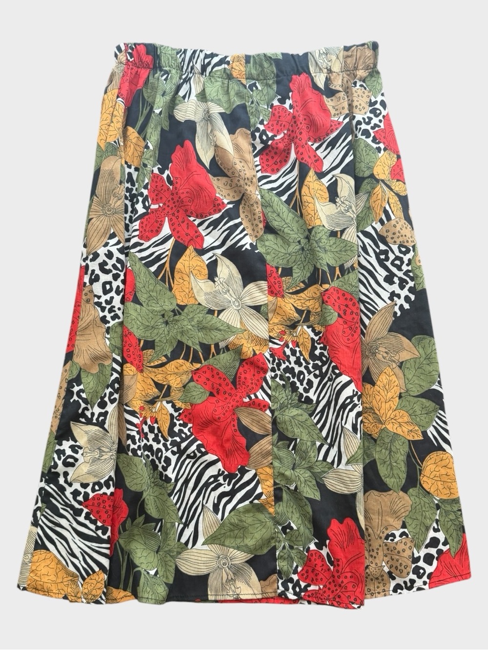 Touche LA Vintage Tropical Animal Print Midi Skirt M/L Elastic Waist
